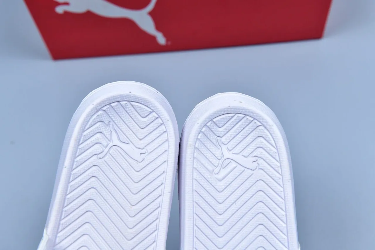 Puma Slide White Black Logo Slippers 4