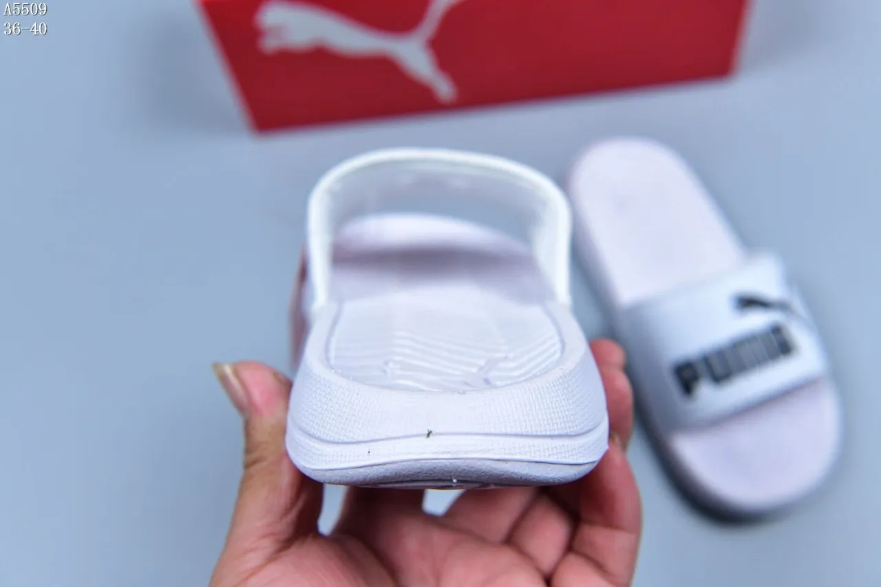 Puma Slide White Black Logo Slippers 5