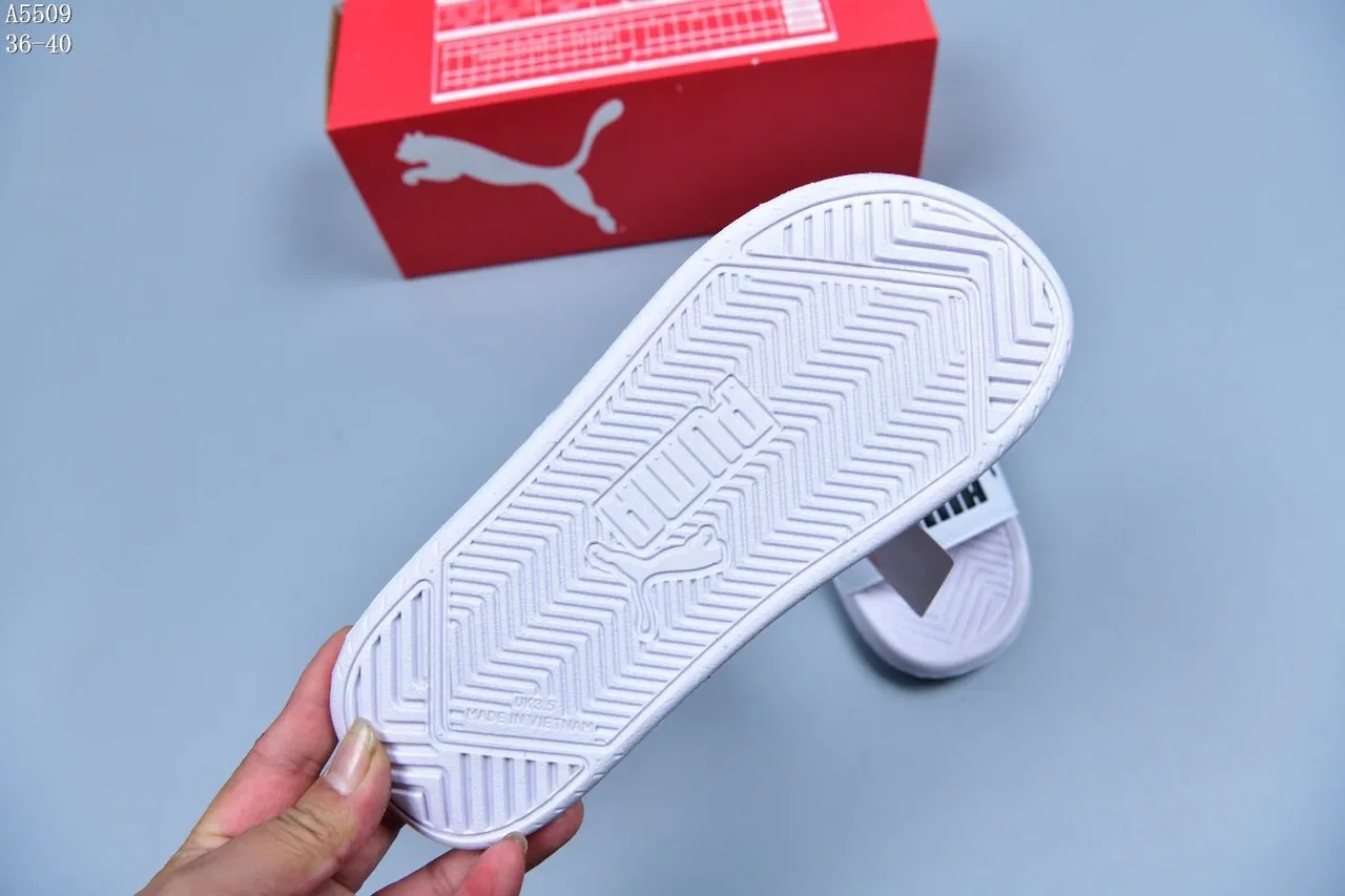 Puma Slide White Black Logo Slippers 6