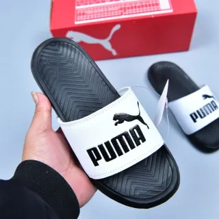 Puma White Black Single-Strap Molded Sole Slippers