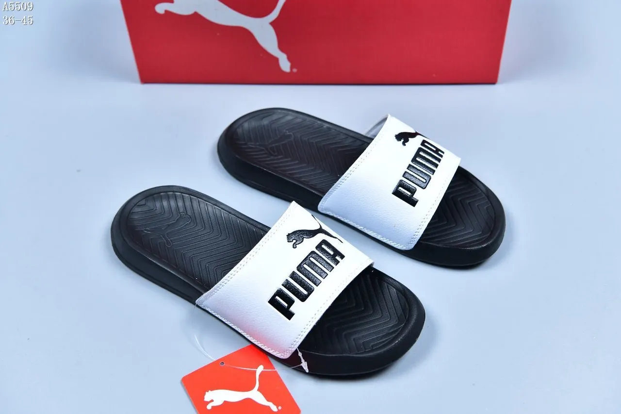 Puma White Black Single-Strap Molded Sole Slippers 2