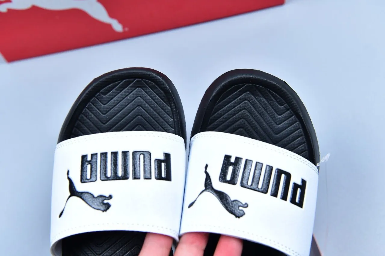 Puma White Black Single-Strap Molded Sole Slippers 3