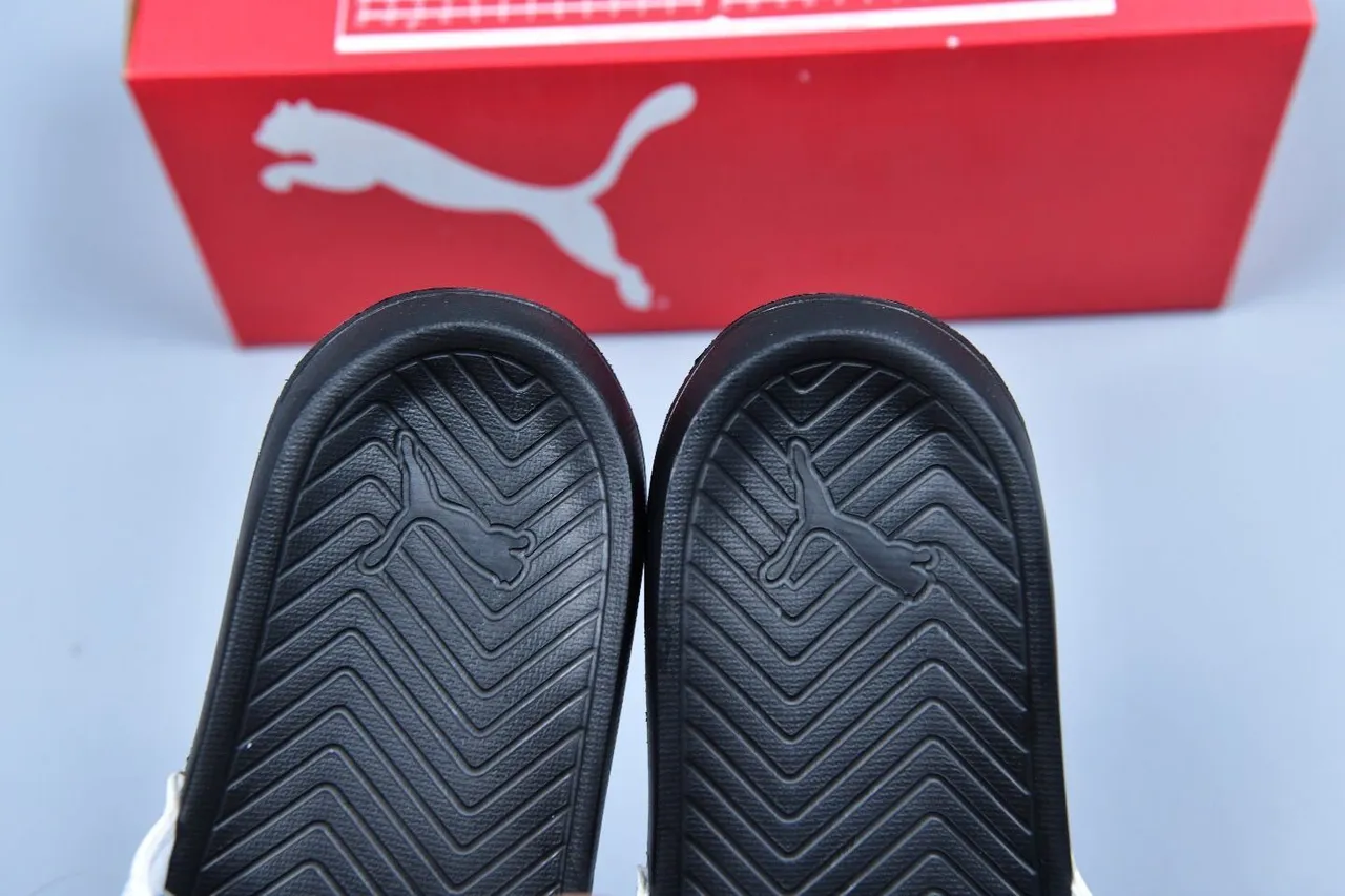 Puma White Black Single-Strap Molded Sole Slippers 4