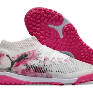 Puma White Pink Knit Sock-Fit Collar Tie-Dye Print Upper Turf Soccer Shoes