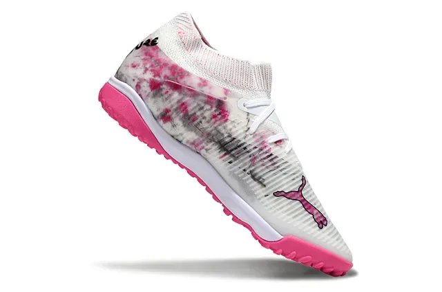 Puma White Pink Knit Sock-Fit Collar Tie-Dye Print Upper Turf Soccer Shoes 2