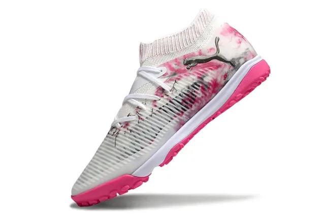 Puma White Pink Knit Sock-Fit Collar Tie-Dye Print Upper Turf Soccer Shoes 3