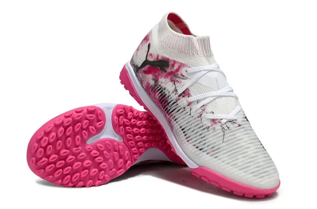 Puma White Pink Knit Sock-Fit Collar Tie-Dye Print Upper Turf Soccer Shoes 4