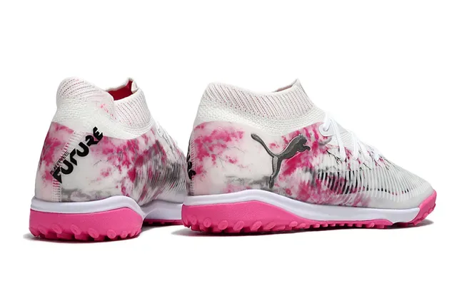 Puma White Pink Knit Sock-Fit Collar Tie-Dye Print Upper Turf Soccer Shoes 5