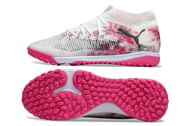 Puma White Pink Knit Sock-Fit Collar Tie-Dye Print Upper Turf Soccer Shoes 6