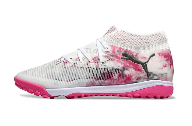 Puma White Pink Knit Sock-Fit Collar Tie-Dye Print Upper Turf Soccer Shoes 7