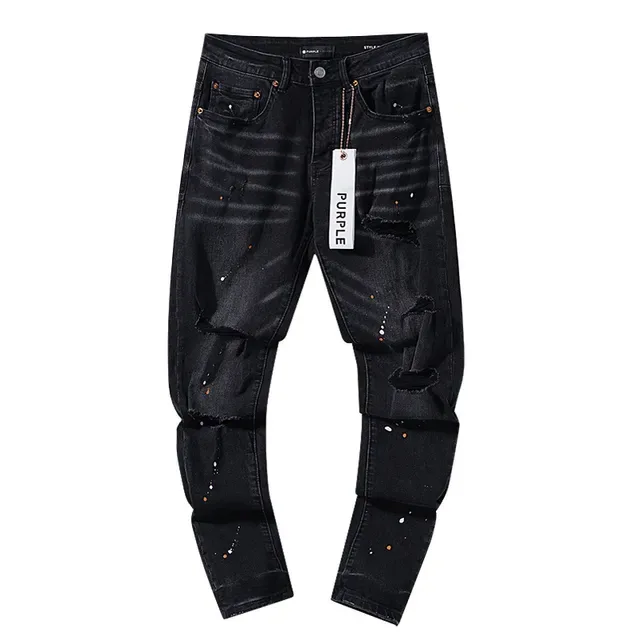 Purple Brand Distressed Paint-Splatter Black Denim Jeans 2