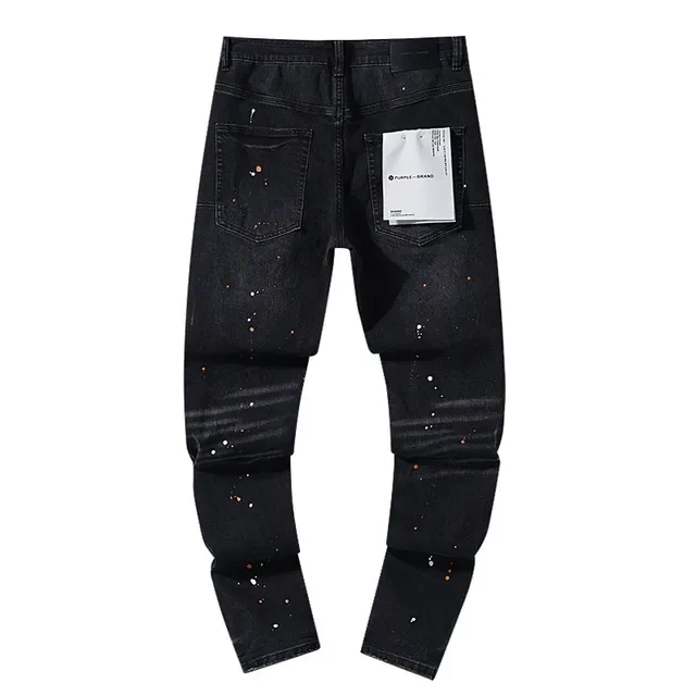 Purple Brand Distressed Paint-Splatter Black Denim Jeans 3
