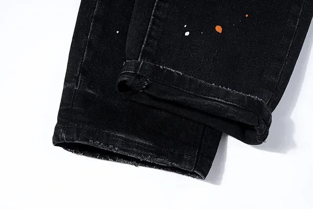 Purple Brand Distressed Paint-Splatter Black Denim Jeans 8
