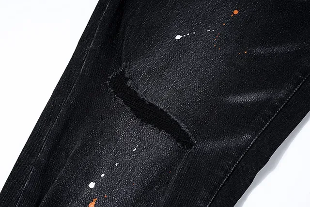 Purple Brand Distressed Paint-Splatter Black Denim Jeans 10