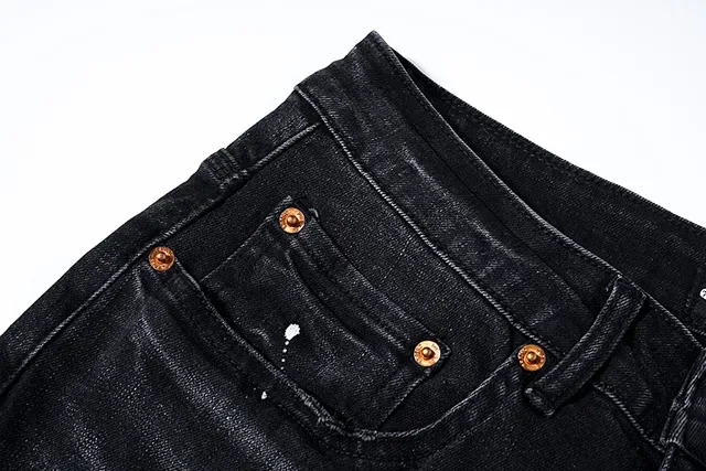 Purple Brand Distressed Paint-Splatter Black Denim Jeans 14