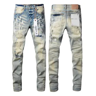 Purple Brand Distressed Paint-Splatter Light-Wash Jeans