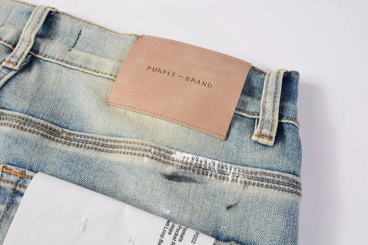 Purple Brand Distressed Paint-Splatter Light-Wash Jeans 7