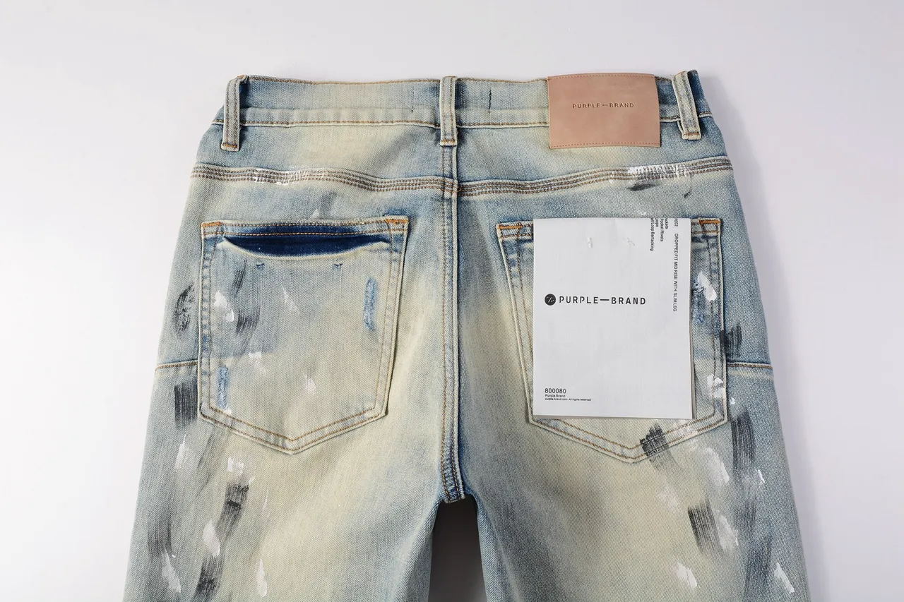Purple Brand Distressed Paint-Splatter Light-Wash Jeans 8