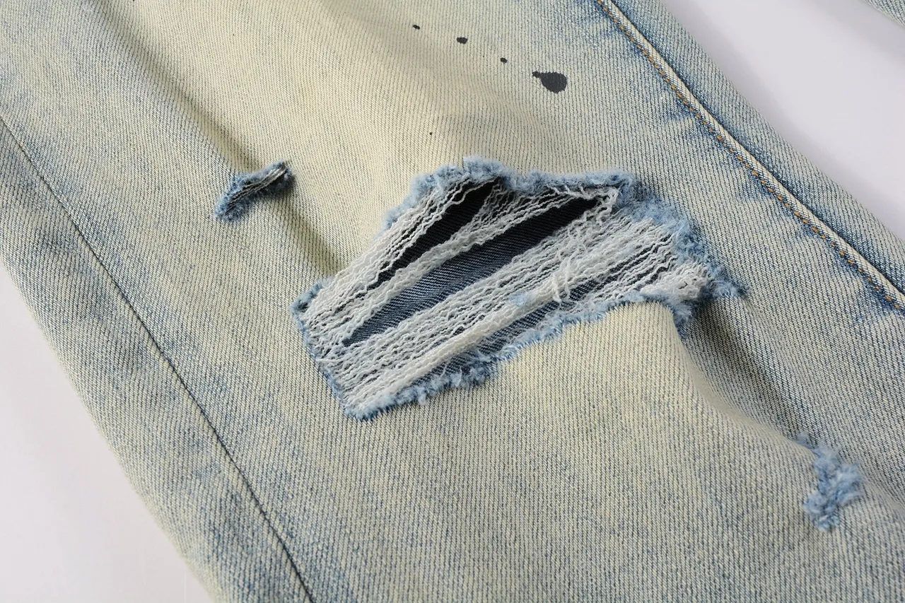 Purple Brand Distressed Paint-Splatter Light-Wash Jeans 9