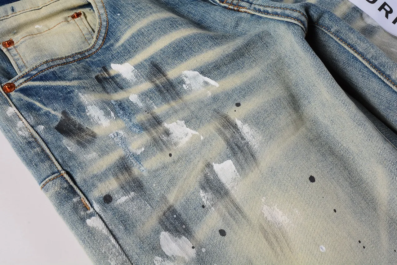 Purple Brand Distressed Paint-Splatter Light-Wash Jeans 10