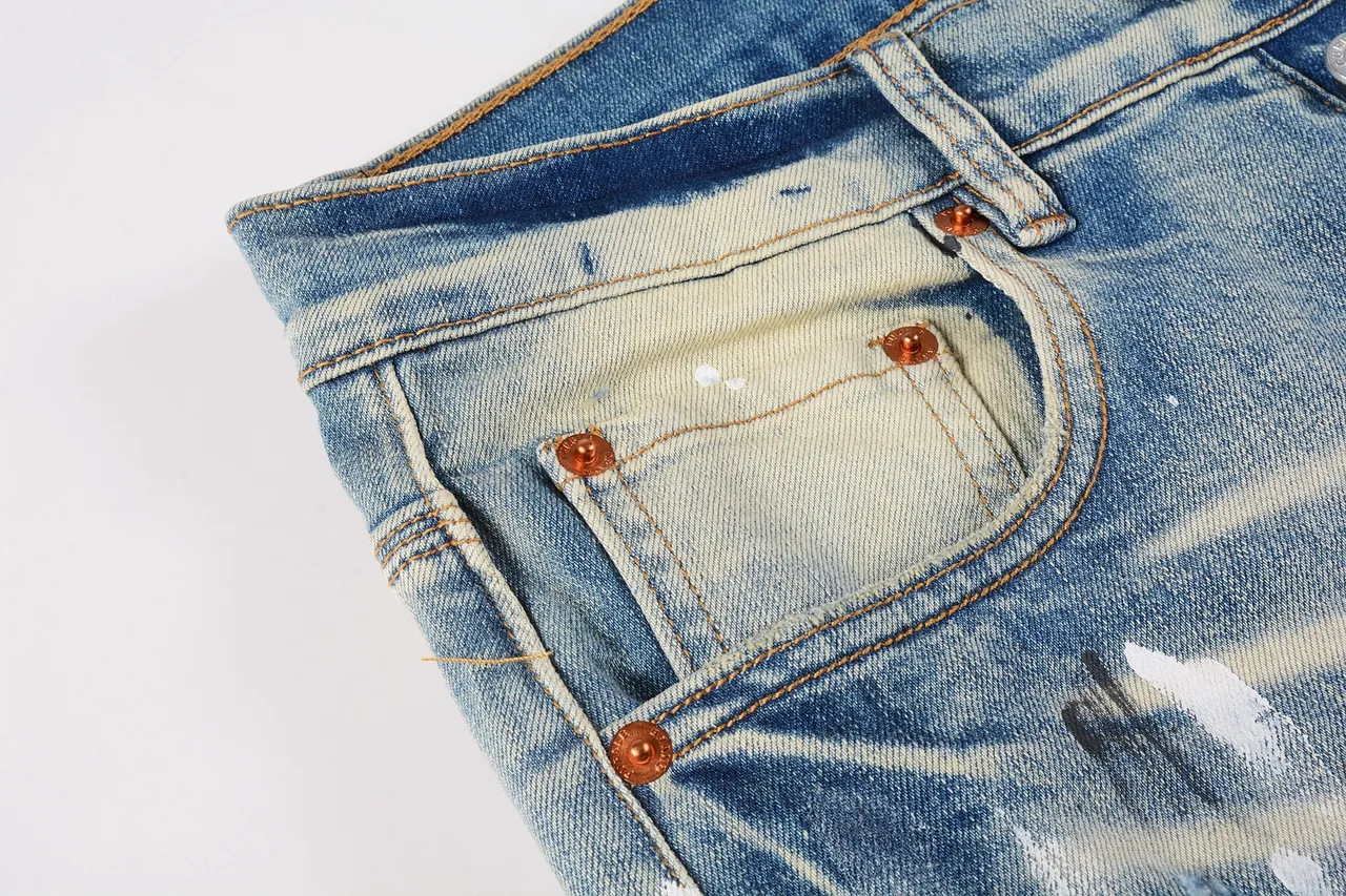 Purple Brand Distressed Paint-Splatter Light-Wash Jeans 12