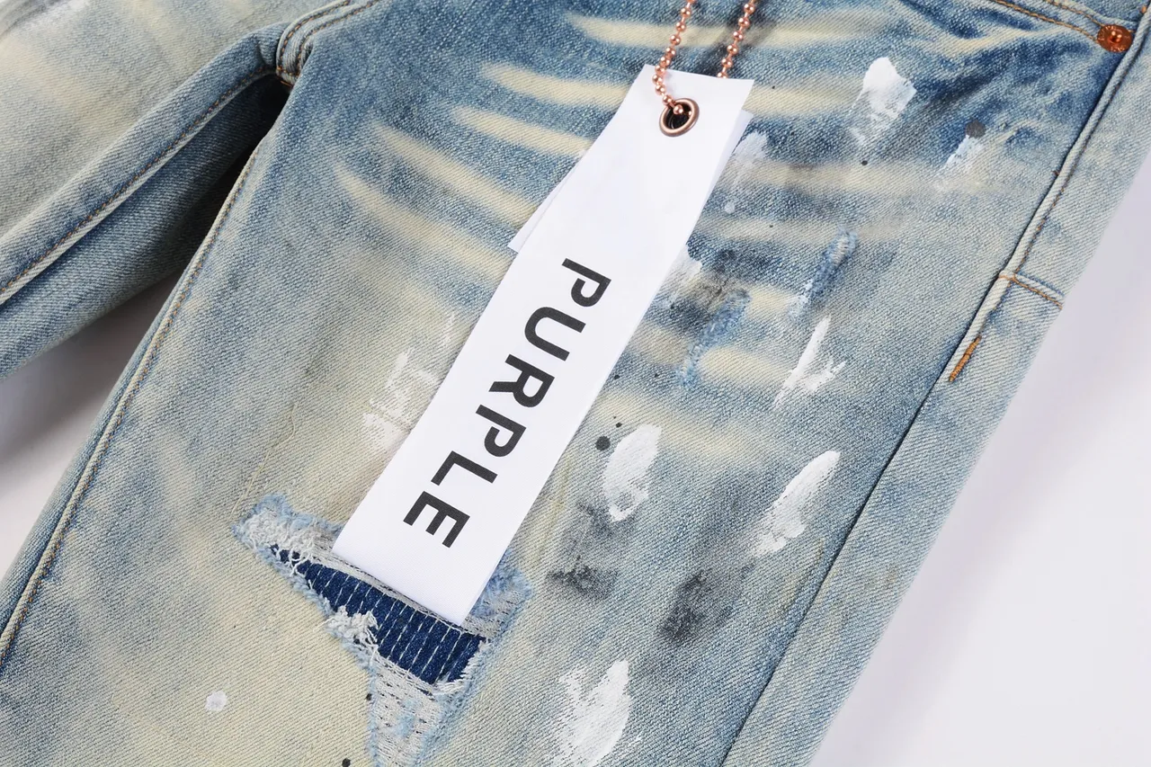 Purple Brand Distressed Paint-Splatter Light-Wash Jeans 14
