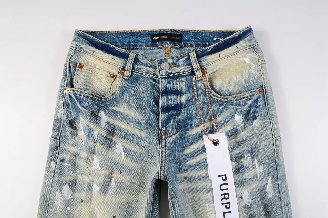 Purple Brand Distressed Paint-Splatter Light-Wash Jeans 16