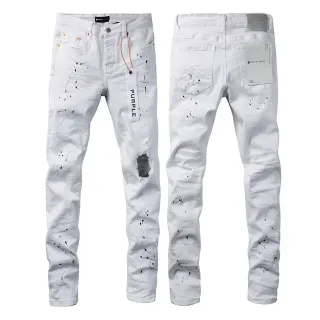Purple Brand Distressed White Paint-Splatter Slim Fit Jeans
