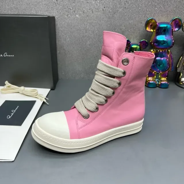 Rick Owens DRKSHDW Ramones Pink and White High-Top Lifestyle Sneakers 3