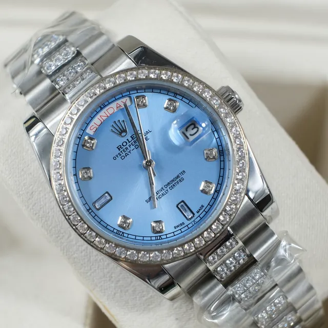 Rolex Day-Date Blue Dial Diamond Bezel Mechanical Watch 6