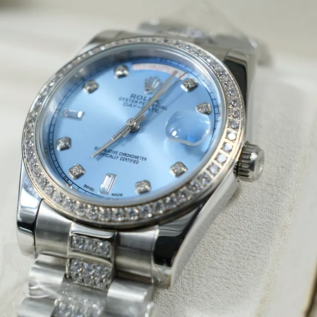 Rolex Day-Date Blue Dial Diamond Bezel Mechanical Watch 8