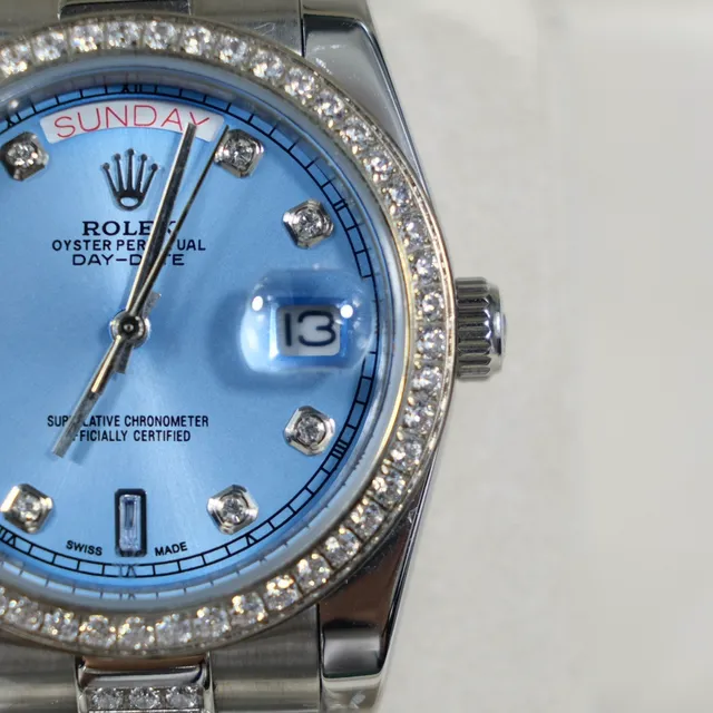 Rolex Day-Date Blue Dial Diamond Bezel Mechanical Watch 9