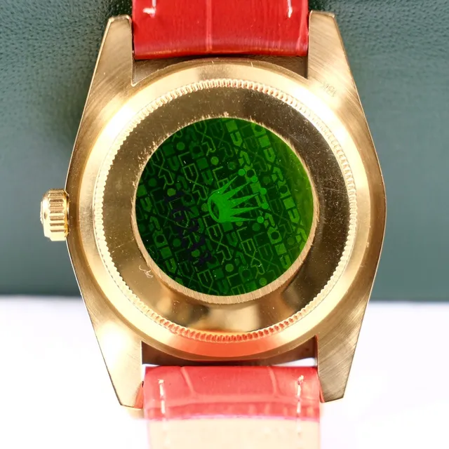 Rolex Day-Date Burgundy Dial Gold Fluted Bezel Red Leather Strap Mechanical Watch 3