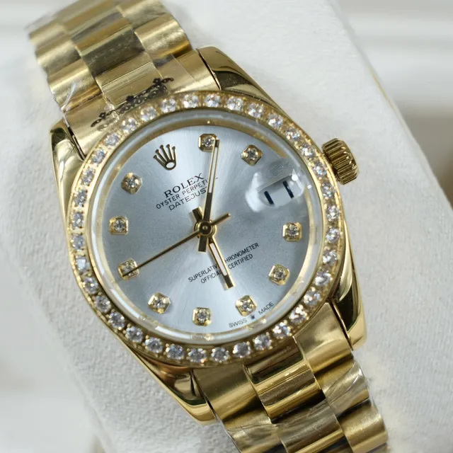 Rolex Oyster Perpetual Datejust Gold-tone Diamond Bezel Mechanical Watch 5