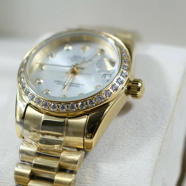 Rolex Oyster Perpetual Datejust Gold-tone Diamond Bezel Mechanical Watch 7