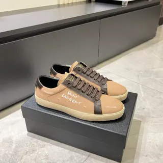 Saint Laurent Beige Brown Canvas Upper Leather Overlays Lifestyle Sneakers