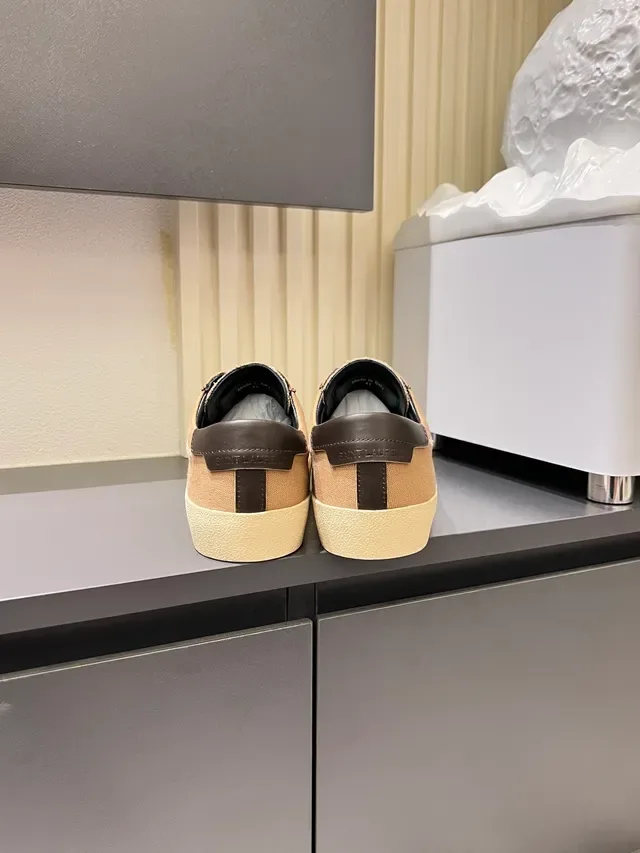 Saint Laurent Beige Brown Canvas Upper Leather Overlays Lifestyle Sneakers 2