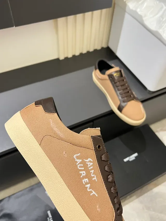 Saint Laurent Beige Brown Canvas Upper Leather Overlays Lifestyle Sneakers 3