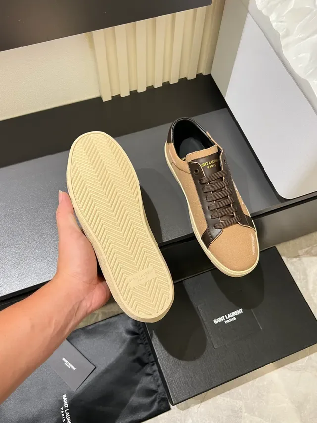 Saint Laurent Beige Brown Canvas Upper Leather Overlays Lifestyle Sneakers 4