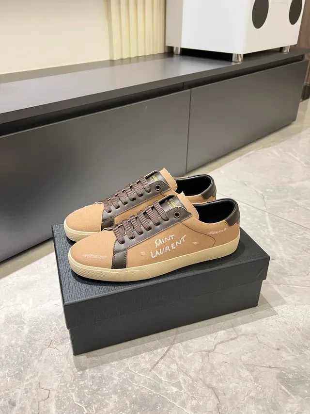 Saint Laurent Beige Brown Canvas Upper Leather Overlays Lifestyle Sneakers 5