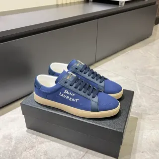 Saint Laurent Canvas Embroidered Logo Navy Lifestyle Sneakers