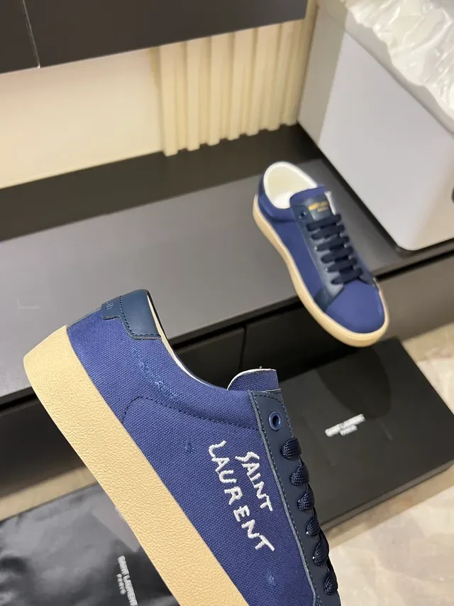 Saint Laurent Canvas Embroidered Logo Navy Lifestyle Sneakers 3