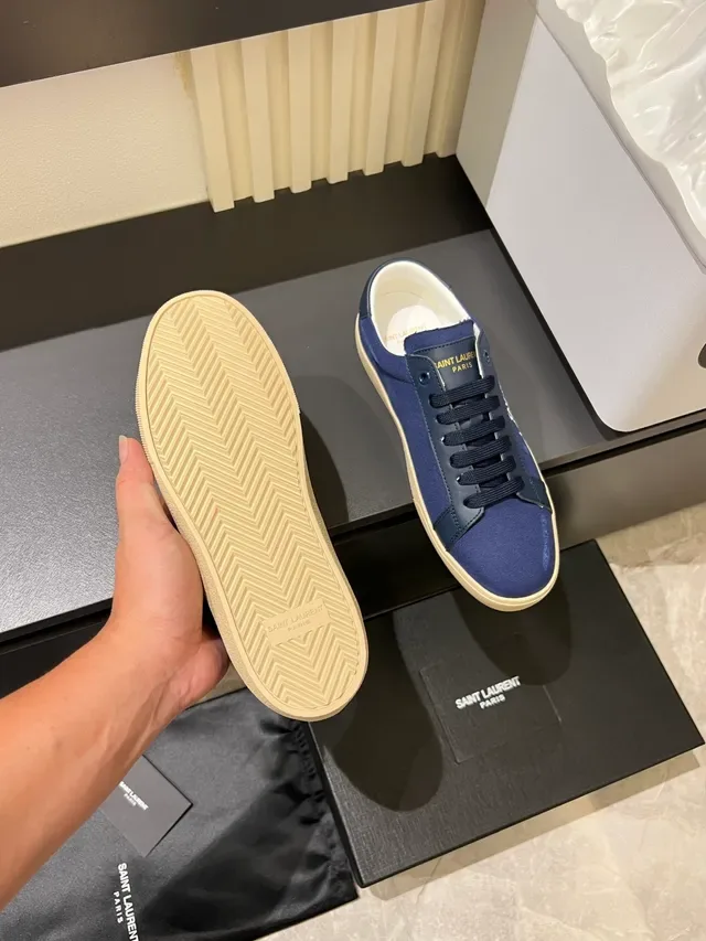 Saint Laurent Canvas Embroidered Logo Navy Lifestyle Sneakers 4