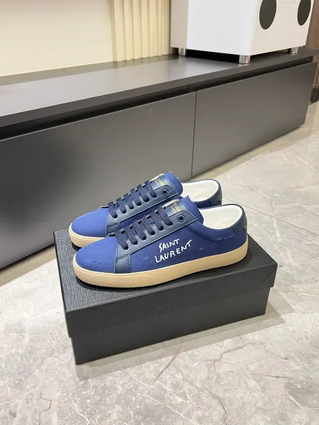 Saint Laurent Canvas Embroidered Logo Navy Lifestyle Sneakers 5