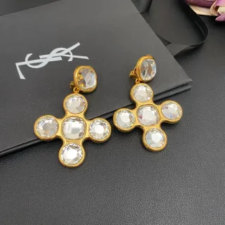 Saint Laurent Crystal Cross Cluster Gold-Tone Earrings