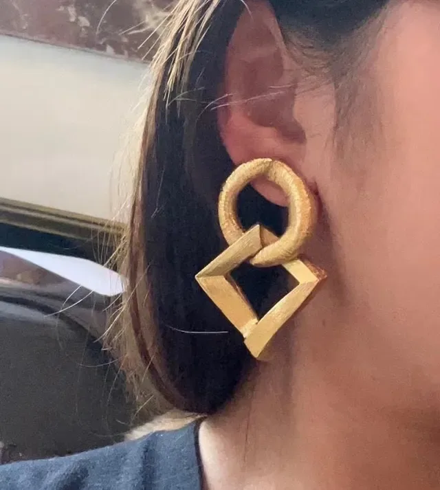 Saint Laurent Geometric Interlocking Gold Earrings 2