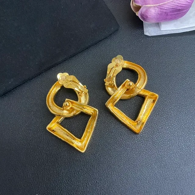 Saint Laurent Geometric Interlocking Gold Earrings 4
