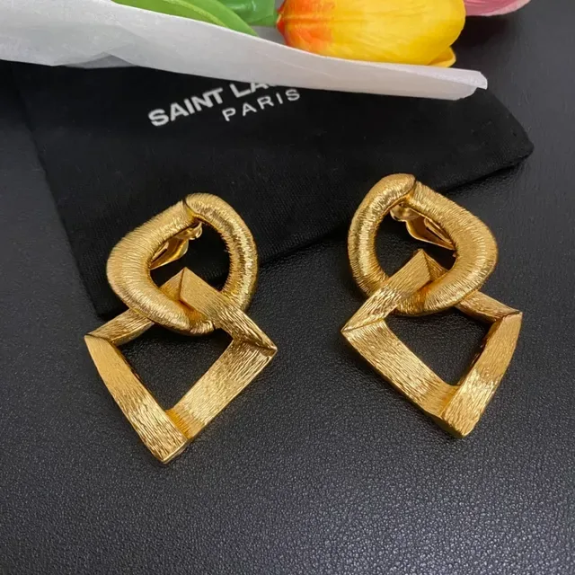 Saint Laurent Geometric Interlocking Gold Earrings 5