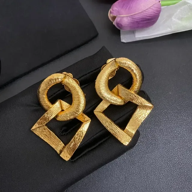 Saint Laurent Geometric Interlocking Gold Earrings 6