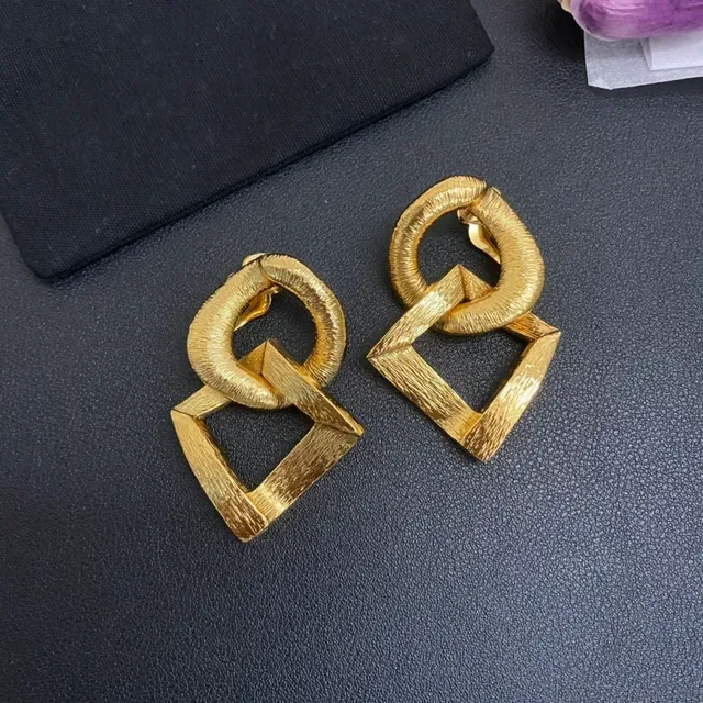Saint Laurent Geometric Interlocking Gold Earrings 7
